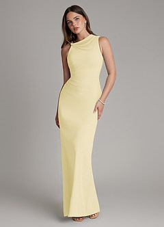 Azazie Charice Brautjungfernkleider Etui Plissee Chiffon Kleid Zitronensorbet image1