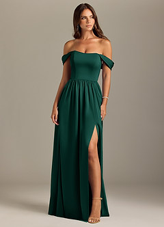 Azazie Calianna Bridesmaid Dresses Emerald A-Line Off the Shoulder Stretch Satin Convertible Dress image1