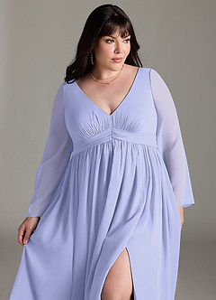 Azazie Teton Maternity Bridesmaid Dresses A-Line Long Sleeve Chiffon Floor-Length Dress image12