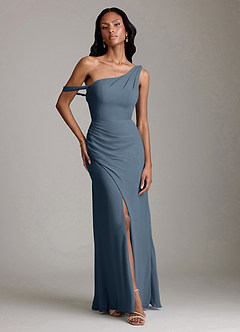 Azazie Madelyn Vestidos de damas de honor Vestido Neptuno de Gasa de Corte Sirena Convertible con Un hombro image1