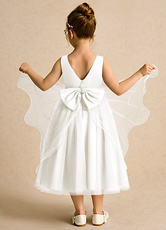 Azazie Pear Blumenmädchenkleider Ballkleid Schleifen Tüll Kleid Elfenbein image3