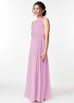 Azazie Cleo Junior Robe Trapèze en Mousseline de soie Plissée Rose Bonbon image5