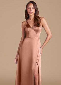 Azazie Maksim Bridesmaid Dresses Bronzer A-Line Metallic Satin Dress image3