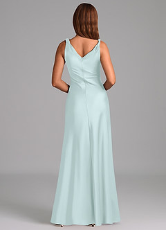 Azazie Nerine Robes de demoiselle d'honneur Robe Trapèze en Satin extensible Plissée Verre De Mer image5