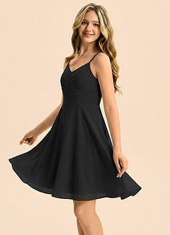 Azazie Avelina Junior Vestido Negro de Gasa de Corte en A con Plisado image4