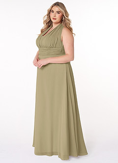 Azazie Fifi Vestidos de damas de honor Vestido de Musgo Verde de Gasa de Corte en A Convertible con Sin tirantes image15
