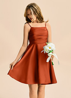 Azazie Miko Junior Paprika A-Line Pleated Stretch Satin Dress image4