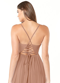 Azazie Aaida Bridesmaid Dresses Champagne Rose A-Line Corset Chiffon Dress image3
