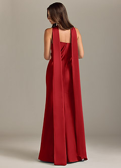 Azazie Kinsley Bridesmaid Dresses Pomegranate Mermaid Side Slit Stretch Satin Dress image2