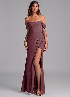 Azazie Johana Jurken voor bruidsmeisjes Converteerbaar Jurk van Chiffon met Zeemeermin Off the Shoulder Sangria image1