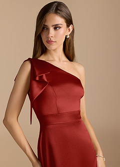 Azazie Rinna Vestidos de damas de honor Vestido de Óxido de Satén Metálico de Corte Sirena con Volante image6