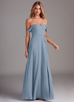 Azazie Aaron Bridesmaid Dresses Dusty Blue A-Line Off the Shoulder Chiffon Convertible Dress image6