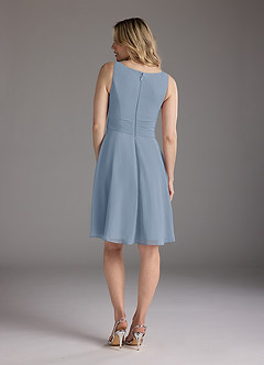 Azazie Shirley Mother of the Bride Dresses Dusty Blue A-Line Scoop Pleated Chiffon Dress image6