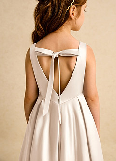 Azazie Pepper Flower Girl Dresses White Alabaster A-Line Pleated Matte Satin Dress image8