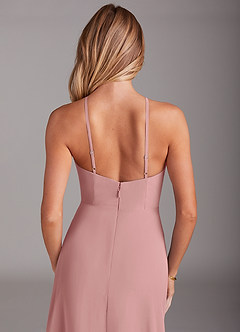 Azazie Bailey Brautjungfernkleider A-Linie Halter Seitenschlitz Chiffon Kleid Altrosa image8