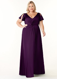 Azazie Soren Bridesmaid Dresses Grape A-Line Pleated Stretch Satin Dress image8