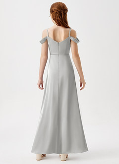 Azazie Ocean Junior Silver A-Line Off the Shoulder Stretch Satin Dress image7