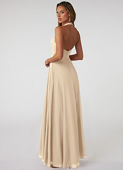 Azazie Tessie Bridesmaid Dresses Champagne A-Line V-Neck Pleated Chiffon Dress image2
