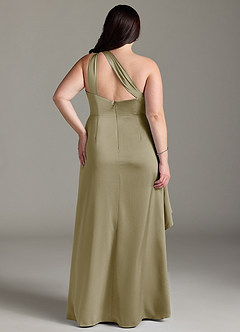 Azazie Maive Robes de demoiselle d'honneur Robe Fourreau en Satin extensible Rayé Vert Mousse image2