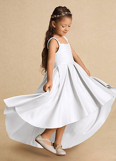 Azazie Kat Flower Girl Dresses White A-Line Pleated Matte Satin Dress image1