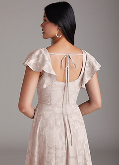 Azazie Bondi Bridesmaid Dresses Blushing Pink A-Line Side Slit Floral Burnout Dress image5