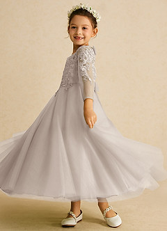 Azazie Precious Flower Girl Dresses Frost A-Line Lace Tulle Dress image5