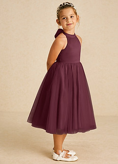 Azazie Dora Flower Girl Dresses Cabernet A-Line Bow Tulle Dress image3