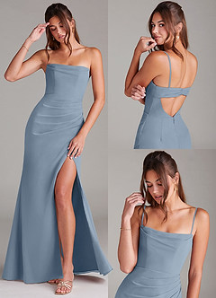 Azazie Leonis Bridesmaid Dresses Dusty Blue Sheath Strapless Chiffon Convertible Dress image9