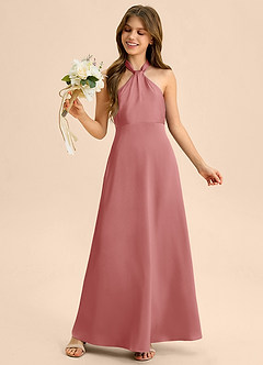 Azazie Beah Junior Robe Trapèze en Satin extensible Plissée Antique Rose image2