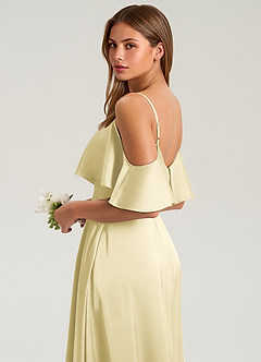 Azazie Jean Bridesmaid Dresses Lemon Sorbet A-Line Off the Shoulder Stretch Satin Dress image7
