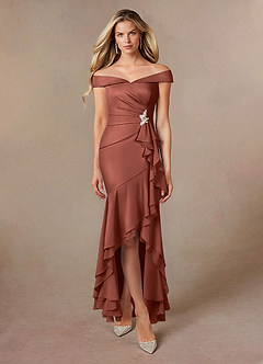 Azazie Billings vestidos de madre de la novia Vestido de Castaño de Satén Elástico de Sirena con Vestidos sin tirantes image5
