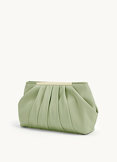 front Matching Color Stretch Satin Pleated Clutch