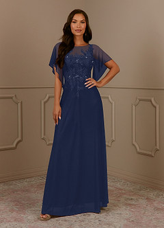 Azazie Cavell Mother of the Bride Dresses Dark Navy A-Line Sequins Mesh Dress image1