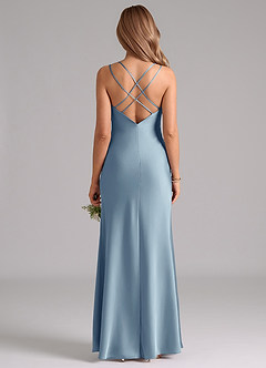 Azazie Suttona Vestidos de damas de honor Vestido de Azul Polvoriento de Satén Elástico de Corte en A con Plisado image3