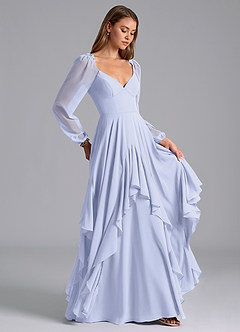 Azazie Karan Bridesmaid Dresses Lavender A-Line Long Sleeve Chiffon Dress image4
