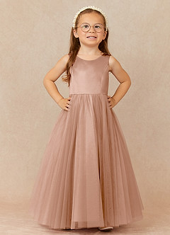 Azazie Muni Flower Girl Klänningar Klänning A-Line i Tyll Rosett image2