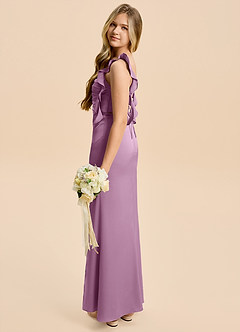 Azazie Jessamine Junior Wisteria A-Line Ruched Stretch Satin Dress image3