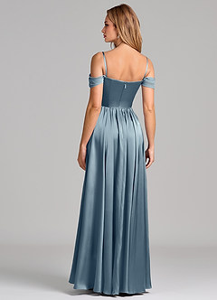 Azazie Raisa Bridesmaid Dresses Dusty Blue A-Line Off the Shoulder Stretch Satin Dress image6