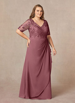 Azazie Amedeus Mother of the Bride Dresses Desert Rose A-Line V-Neck Lace Chiffon Dress image4