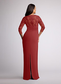 Azazie Joan Mother of the Bride Dresses Rust Sheath V-Neck Lace Chiffon Dress image4