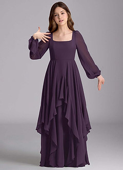 Azazie Clara Junior Abito A-Line in Chiffon Blusa Prugna image6