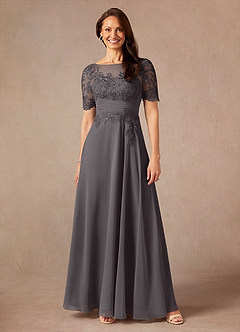 Azazie Raissa Mother of the Bride Dresses Steel Grey A-Line Lace Chiffon Dress image1