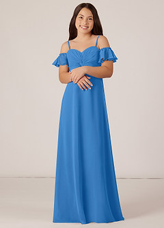 Azazie Juna Junior Blue Jay A-Line Off the Shoulder Chiffon Dress image4