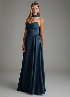 Azazie Evan At-home Try On Dresses Dark Navy A-Line Strapless Chiffon Dress image7