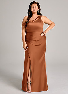 Azazie Madelyn Bridesmaid Dresses Copper Mermaid One Shoulder Stretch Satin Convertible Dress image10