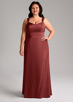 Azazie Denice Vestidos de madrinha de casamento Vestido Terracota de Cetim elástico de Bainha com Plissado image8