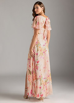 Azazie Kimber Bridesmaid Dresses Abstract Bouquet Floral A-Line Flounce Sleeve Chiffon Dress image7