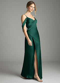Azazie Malaya Final Sale Emerald Mermaid Pleated Stretch Satin Dress image5