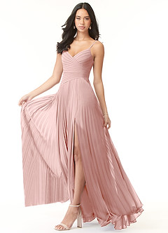 Azazie Vini Jurken voor bruidsmeisjes Jurk van Chiffon met A-Lijn V-hals geplooid Poederroze image3