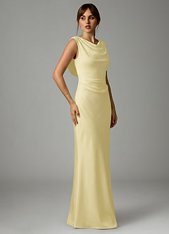 Azazie Kieryn Robes de demoiselle d'honneur Robe Sirène en Satin extensible Plissée Sorbet Citron image4